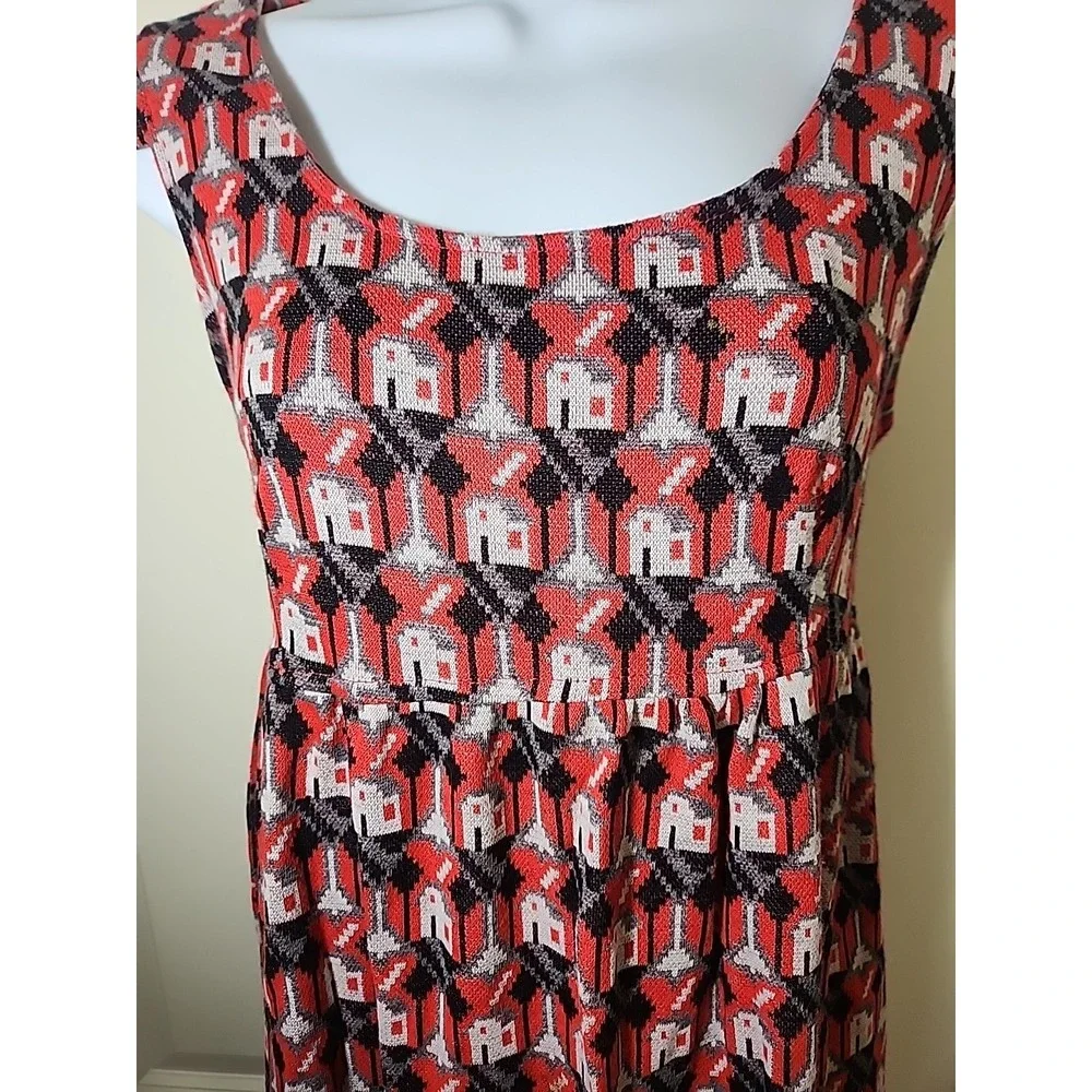 Vintage MOTHERHOOD Knit House Print Red Maternity Maxi‎ Dress SIZE M Acrylic